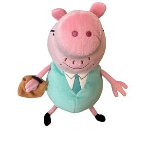 Peppa Pig plush Ty Daddy With brown briefcase Toy Stuffed Bean Bag Animal 9”